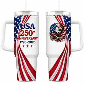 USA 250th Anniversary 1776-2026 Patriotic Eagle 30oz 40oz Stainless Steel Insulated Tumbler, Double Sided American Flag Travel Mug with Handle, Independence Celebration Gift, Not Including The Straw