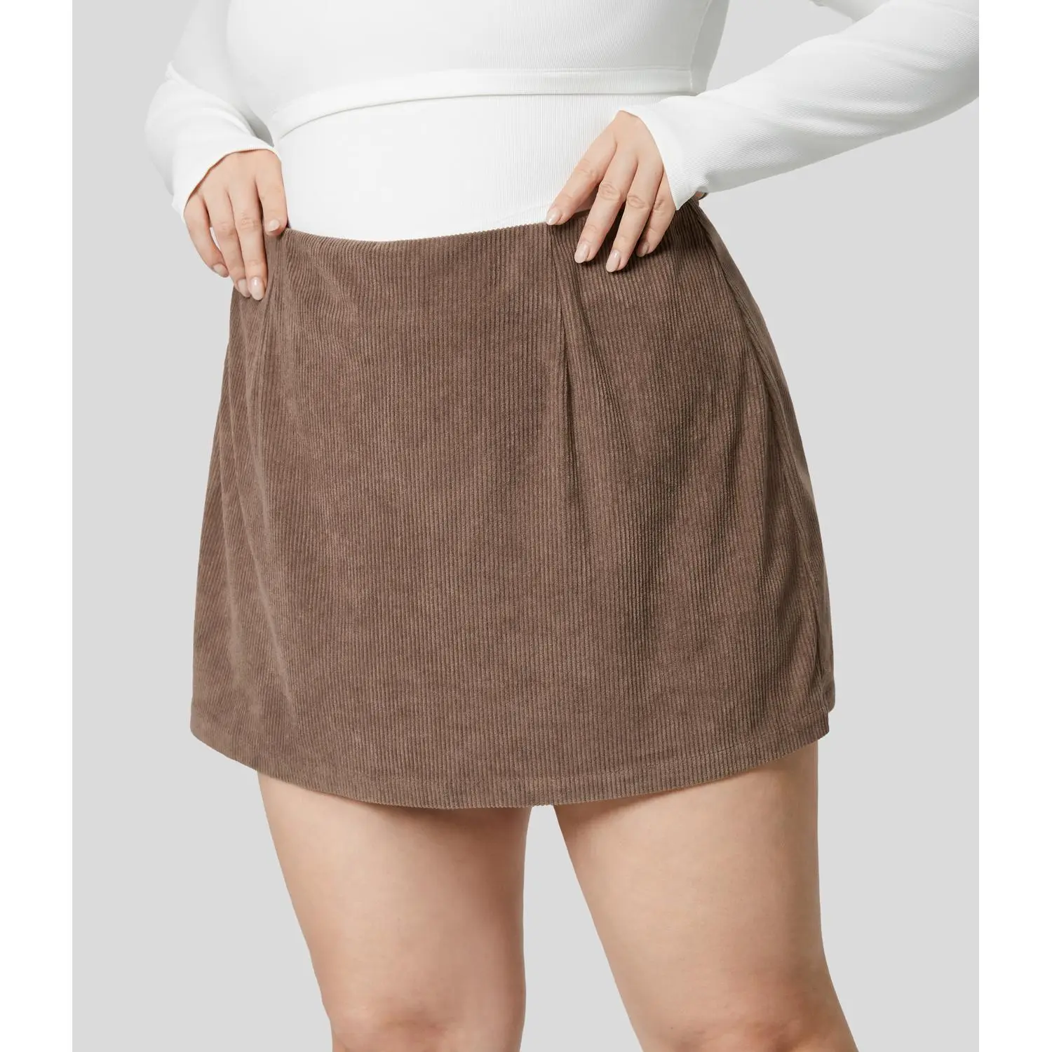 Halara High Waisted Invisible Zipper 2-in-1 A Line Mini Corduroy Casual Plus Size Skirt Shorts Solid Color