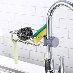 3in1 Kitchen Faucet Organizer Rack - Sponge Holder, Scrub Daddy Sponge, Dish Brush Stand, Soap Holder, Stainless Steel Multifunction Sink Caddy kitchen sink sponge  holder