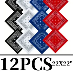 12pcs Bandanas for Men Women Paisley Large Bandana Black Red White Blue Head Wrap Headbands Cowboy Handkerchief outdoor sport mask