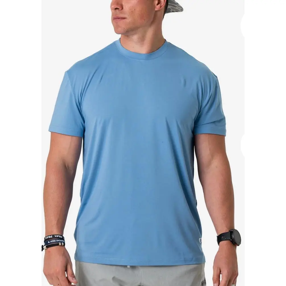 Burlebo Men's Steel Blue Plain Short-Sleeve Go-To Performance T-Shirt - Soft Polyester-Spandex-Elastane Mix, UPF 50 Sun Protection, Anti-Microbial, Odor-Combating, High Stretch, True Size, Crew Neck, All-Seasons Outdoor Athletic Day Wear Menswear Top
