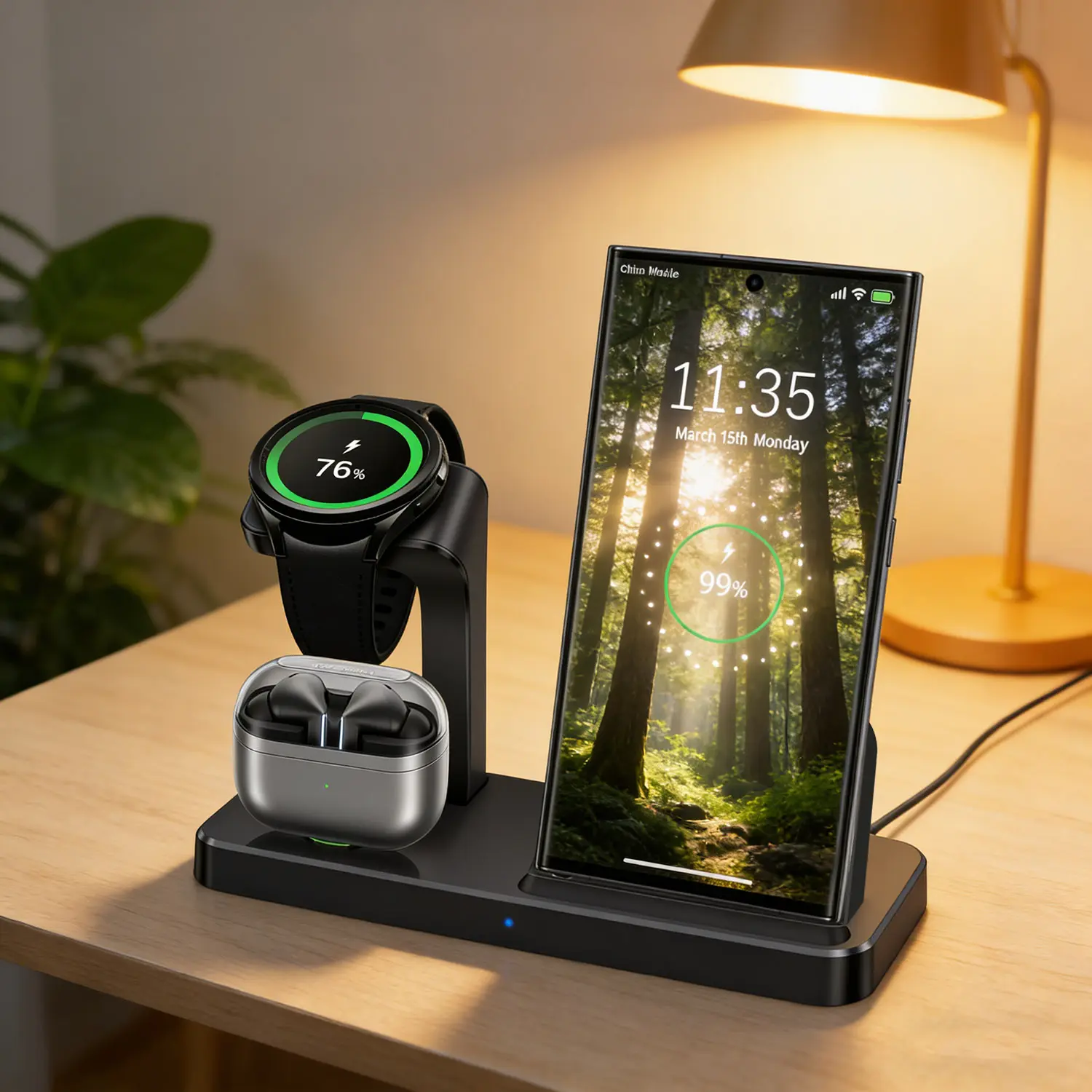 Wireless Charger for Samsung Charging Station, 3 in 1 Fast Charging Stand for Samsung Galaxy S26/S25/S24/S23/S22/S21/S20,Note 20/10& Galaxy Buds, Wireless Charger for Samsung Galaxy Watch Ultra 8 7 6 5 Pro/5/4/3/Active 2/1