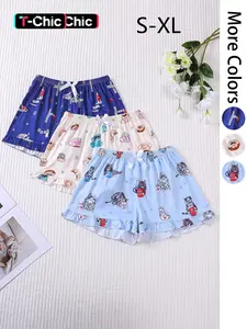 Women's Cute Cat & Dessert Print Bow Decor Shorts, Casual Comfy Pyjama Elastic Waist Sleep Shorts, Women's Sleepwear for All Seasons, Loungewear, Womenswear, Pajama Set