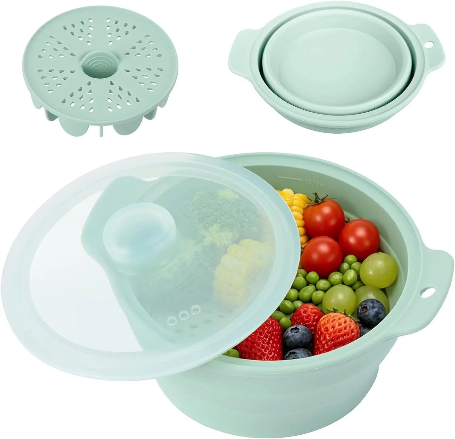 Collapsible Silicone Microwave Vegetable Steamer, 42oz Microwave Steamer with Lid & Removable Steam Rack, BPA-Free Small Steam Pot for Vegetables, Dumplings, Seafood – Dishwasher & Freezer Safe sohochic