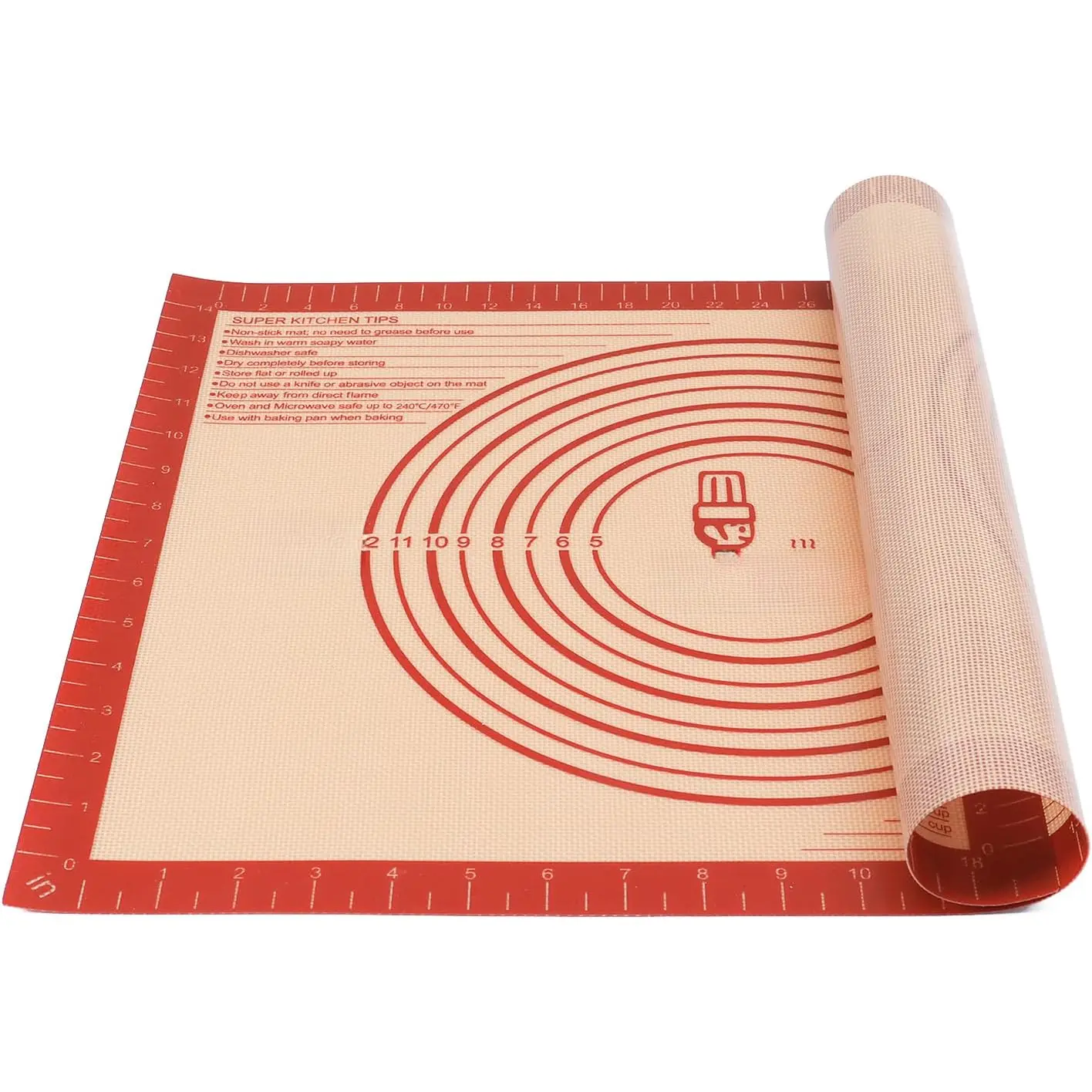 Extra Thick  Pastry Mat Large for NonStick  Baking Mat with Measurement,for Kneading, Fondant/Counter Pad, Dough Rolling, Silicon Cookie Sheet, Pie Crust Bake(16x24, Red)