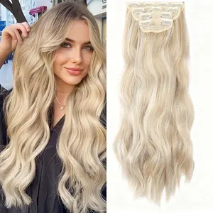 Clip in Hair Extensions 4PCS Blonde Hair Extensions 20Inch Thick Long Beach Waves Hair Extensions Natural Soft Hairpieces for Women – Blonde Mixed Bleach Blonde