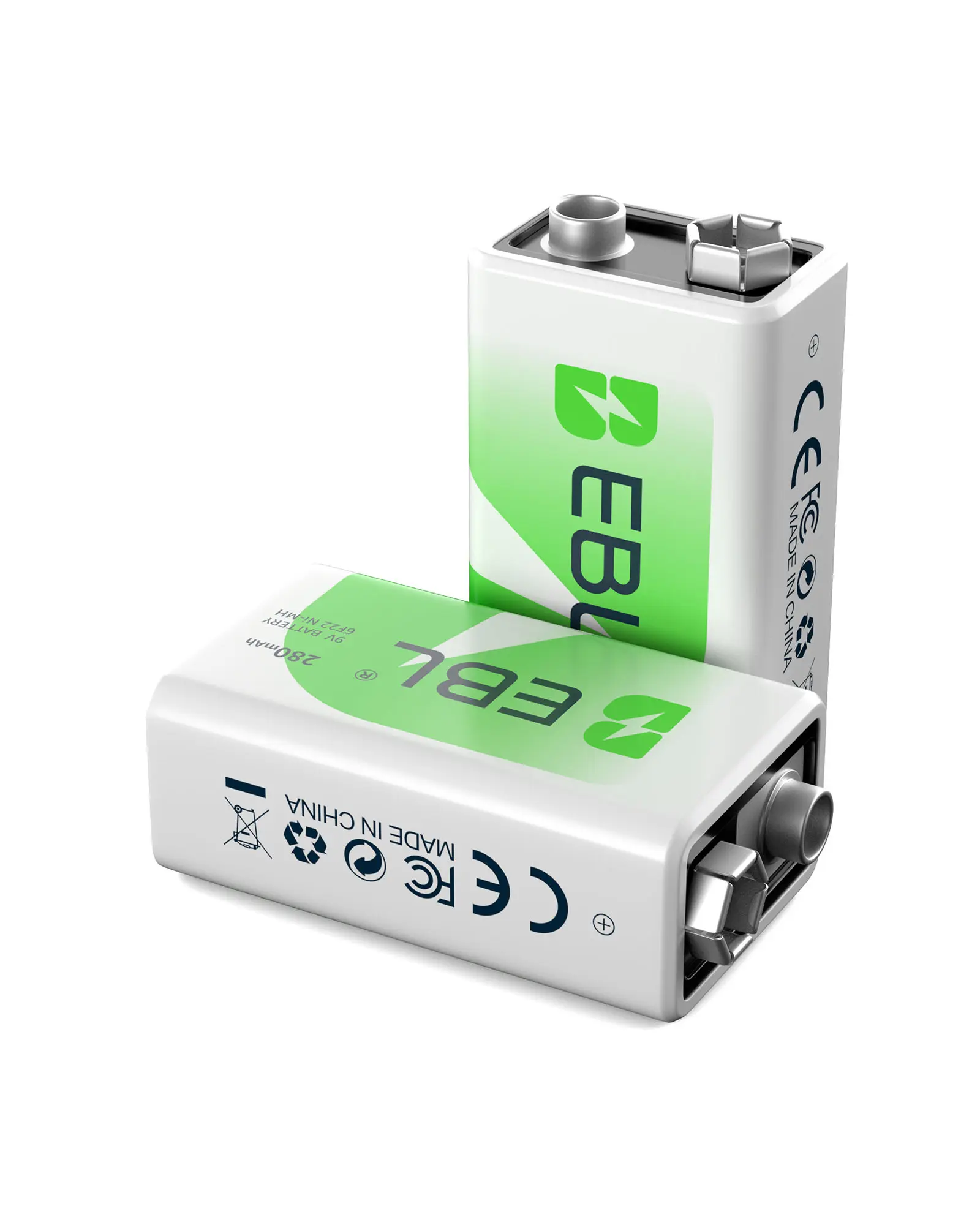 EBL 9V Nickel Metal Hydride Rechargeable Batteries, 280mAh High-Capacity Low Self-Discharge Cells with 80% Charge Retention for Smoke Alarms, Smoke Detectors & Toys, Eco-Reuse Power Solution