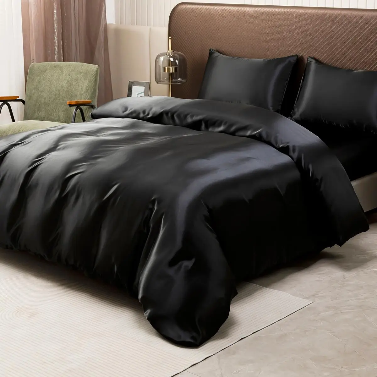 Solid Color Silky Satin Bedding Set, 1 Set Including 1/2 Counts Pillowcase & 1 Count Duvet Cover without Filler, Soft Comfortable Bedding Set for Home Bedroom, Polyester Bedding, Soft Comfy Bedding