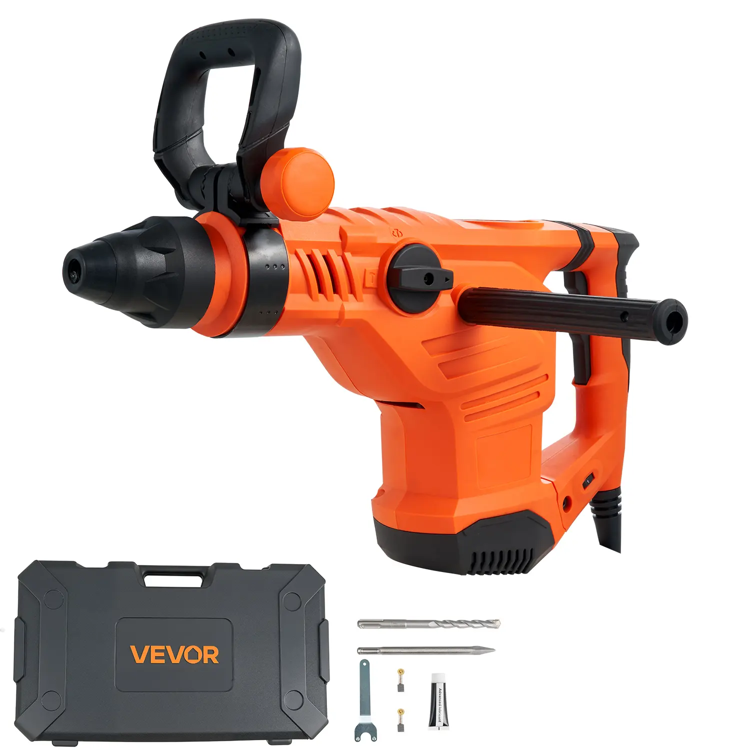 【Summerfinds】VEVOR Heavy Duty Corded SDS-Max Rotary Hammer Drill, 1600W 175-350RPM 3-Function Electric Tool Kit with 2-Inch Driver, Concrete Drill Bit, Wrench, Pointed Chisel, Grease Tube for Concrete, Wood, Plastic, 1 Wrench, Heat Dissipation