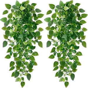 Fake Hanging Plants 2 Pcs Artificial Hanging Plants Fake Ivy Vine Faux Pathos Vines Artificial Ivy Leaves Greenery Plant for Room Home Basket Decor Decorative Fruit