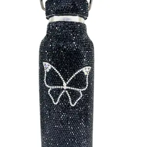 Stainless Steel Thermal Rhinestone Vacuum Flask Butterfly Drinkware Purple Bling Portable Water Bottles Stylish Mug Tumbler Bottled