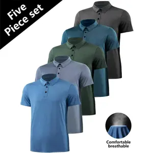 [5-piece set] fashionable new POLO short-sleeved golf sports casual men's spring and summer new lapel short sleeves wear leisure top stylish oversized men Polo Shirts