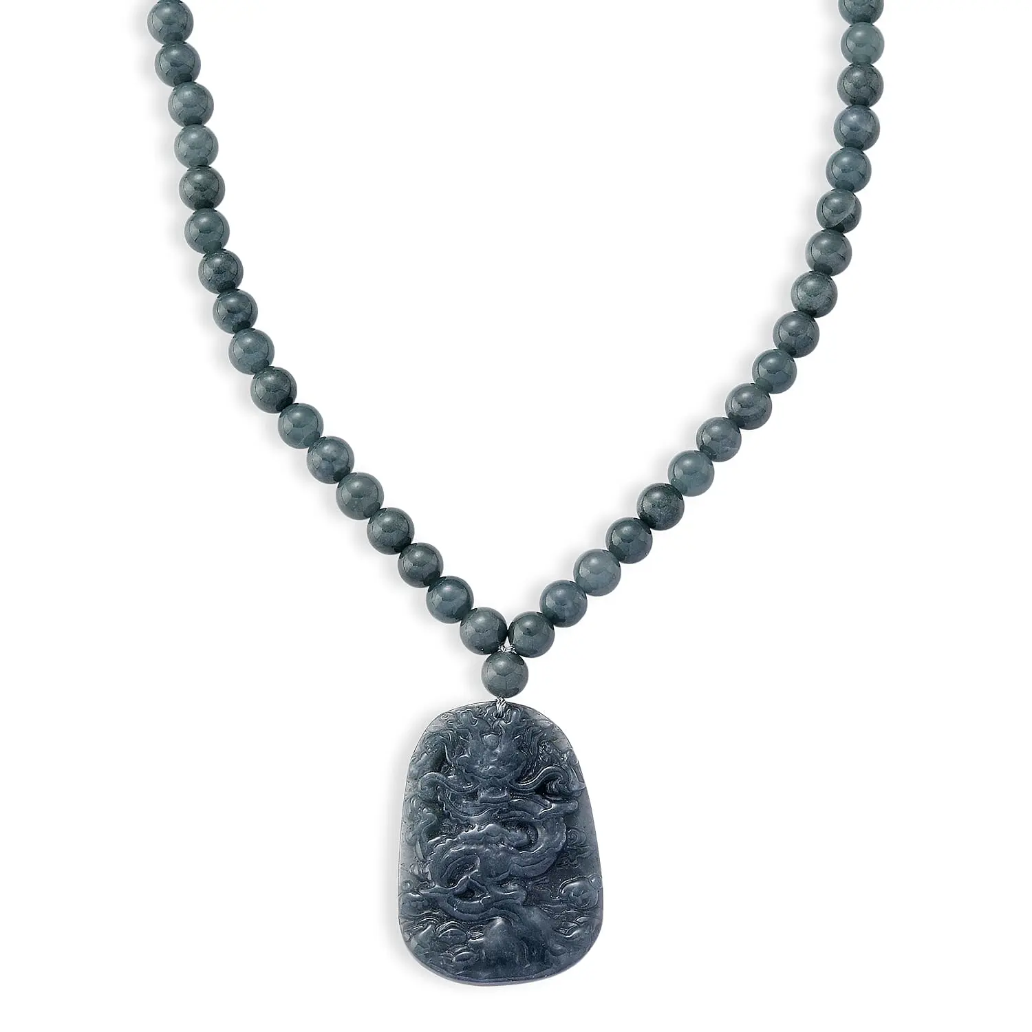 D'Joy Natural Olmec Jadeite Necklace (18-20 Inches) in Rhodium Over Sterling Silver 550.00 ctw