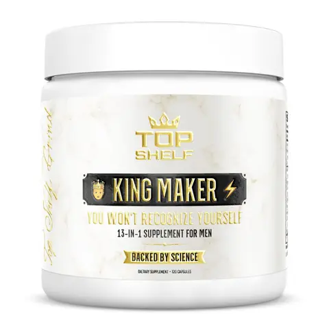 Top Shelf King Maker - 13-in-1 Dietary Supplement for Men | 120 Capsules | Pre Workout Powder | Optimum Fitness & Healthcare | Backed by Science