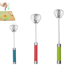 3 pcs/set press mixer, made of stainless steel material, capable of pressing semi-automatic rotating egg beater, Whisk, three sizes to meet different baking needs, suitable for baking enthusiasts and home kitchen users