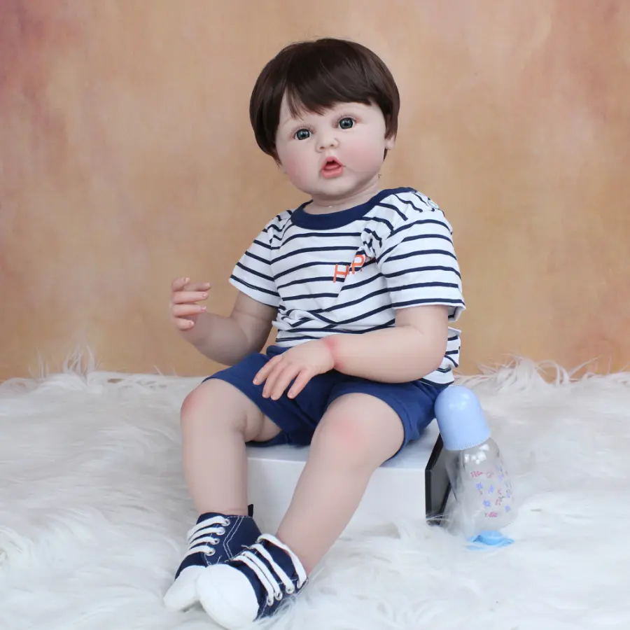 GUESSBELLY 24inch 60cm Soft Vinyl Reborn Toddler Boy Doll For Girl Cloth Body Baby Lovely Birthday Gift Play House Toy