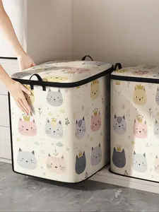 Cartoon Cat Print Blanket Storage Bag, Cute and Practical Kids Bedding Organizer, Durable Material with Easy Carry Handle for Home Use, Foldable Storage Organizer