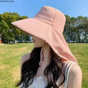 Women's Summer Large Sun Hat, Outdoor Hiking Fisherman's Hat, Summer Foldable Soft Hat, Wide Brim Hat, Fishing Hat, Neck Protection, Suitable for Beaches and Hiking