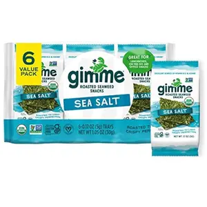 Gimme Seaweed Organic Premium Roasted Seaweed Snacks, Sea Salt, 6 Count, Keto, Vegan, Gluten-Free, Great Source of Omega3s and Iodine, Healthy On-The-Go Snack for Kids and Adults