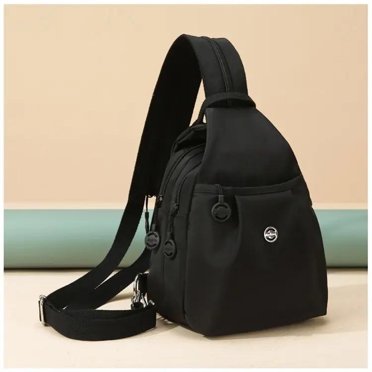 Oxford Cloth Casual Backpack Messenger Bag for Men Women Chest Bag with Side Pouch Adjustable Strap Zipper and Inner Patch Pocket