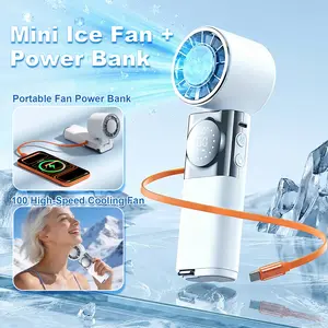 SWEETFULL 7-in-1 Portable Cooling Fan with Emergency Phone Charger Power Bank,Summer Fan(Type-c), Ion Cooling Technology (32-41℉ Cooling), 100 Speed Turbo Fan with LCD Display, Rechargeable Handheld Fan with Neck Strap for Outdoor Camping Travel Sports