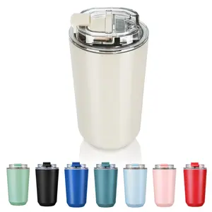 Puraville Insulated Tumblers with Lid, 14 oz Travel Coffee Mug Stainless Steel Vacuum Cup, Leak Proof Reusable Double Walled Coffee Tumbler for Iced and Hot Drinks bottle
