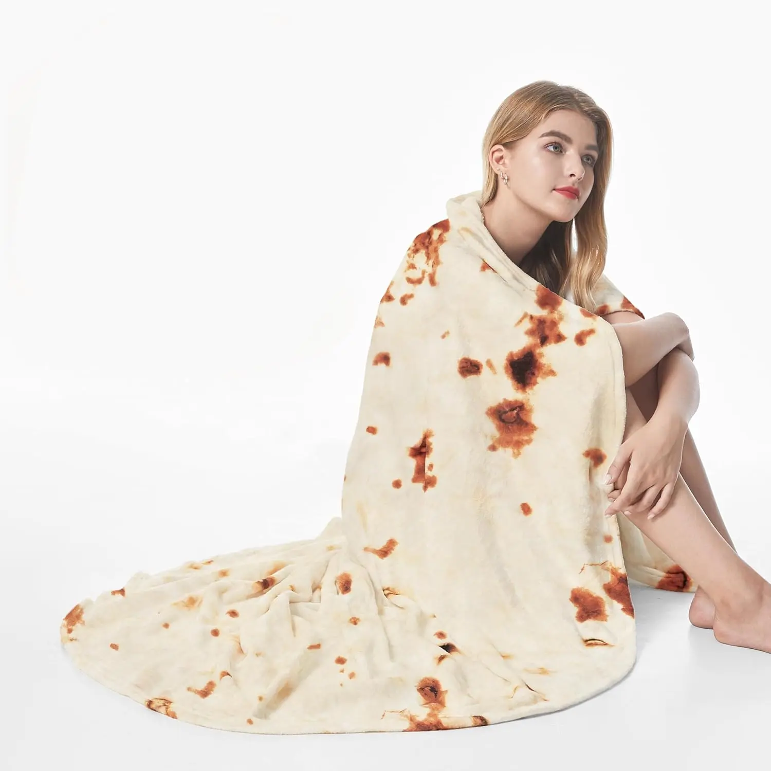 Tortilla Blanket - 71" Giant Taco Fleece Throw, Double-Sided Flannel, Funny Gift for Adults/Kids, Christmas & White Elephant (Machine Washable)