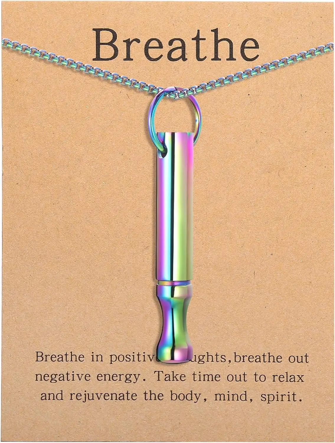 Casual Stainless Steel Breathing Necklace, Cylinder Pendant with Fidget Spinner for Anxiety & Stress Relief, Unisex Chain & Link Jewelry with Braille Code, Mindfulness, Daily, Double Node Extended Chain 60+5+5Cm
