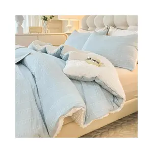 Boho Comforter Set Twin Size Striped Pleats Bohemian Seersucker Bedding Set All Season Soft Cozy 2 Pieces Quilt with 1 Pillowcase(68"X90" Light Blue)