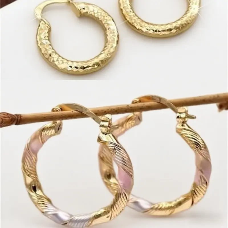 Women's 2-Set Elegant Gold-Tone Plated Circular Hoop Earrings - Sparkling Costume Jewelry for Weddings, Daily Elegance, Birthday Gifting, Gold Statement Earrings