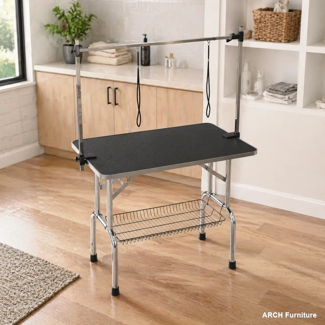 ARCH Large Grooming Table for Pet Dog and Cat with Adjustable Arm and Clamps Large Heavy Duty Animal grooming table, 42''/Black   WL
