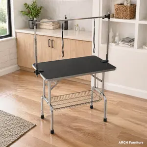 ARCH Large Grooming Table for Pet Dog and Cat with Adjustable Arm and Clamps Large Heavy Duty Animal grooming table, 42''/Black   WL,summervibes