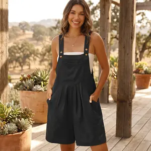 Jumpsuits For Women Summer Short Overalls Casual Sleeveless Adjustable Loose Women's Rompers with Pockets Womenswear Black