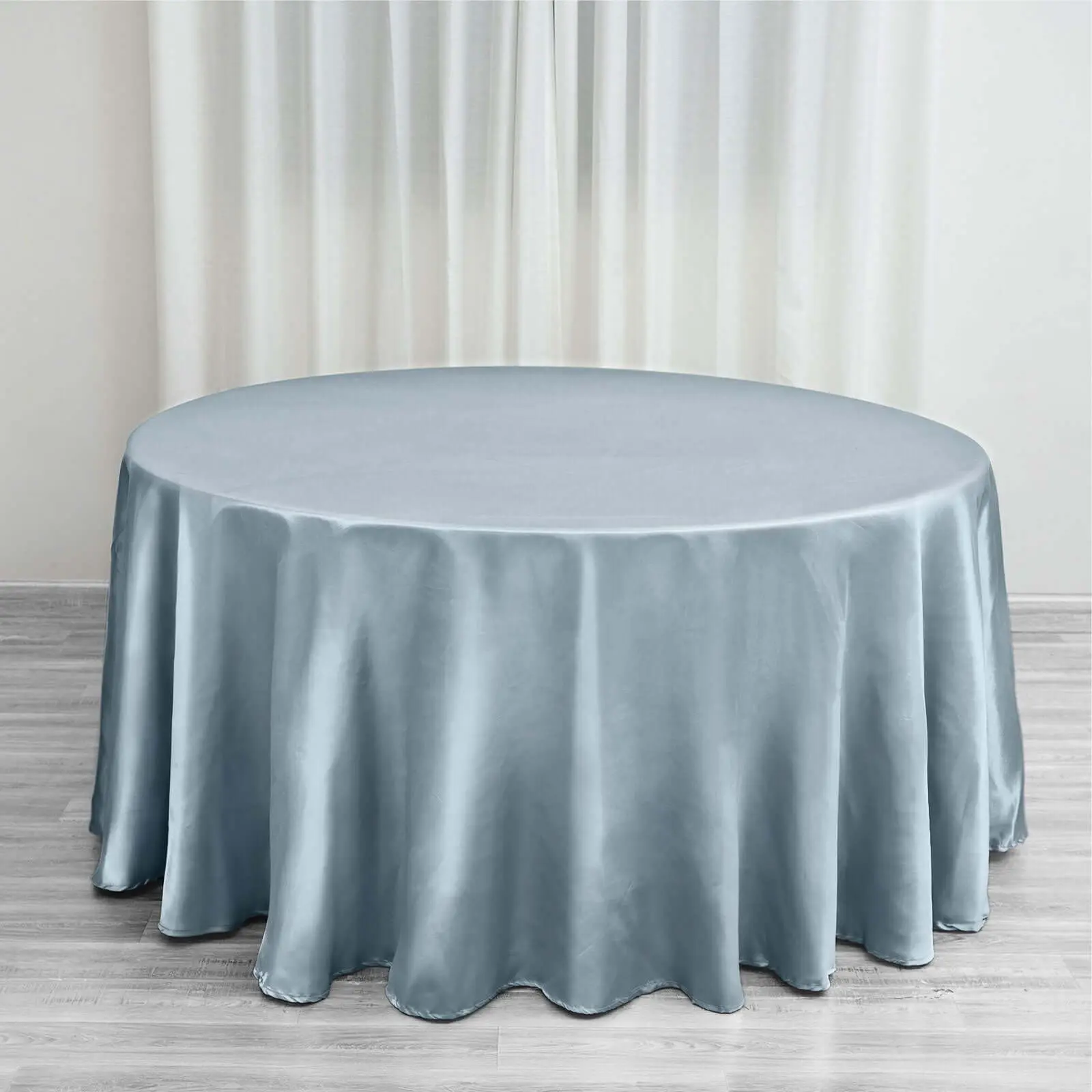 120" Dusty Blue Satin Round Tablecloth - Seamless Household Kitchen Linen, Machine Washable Decoration for Weddings, Birthdays, Restaurants, Machine Wash
