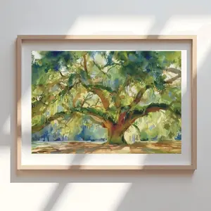 Green Oak Tree Watercolor Print-giclée Paper Print, Gallery-wrapped Wall Art