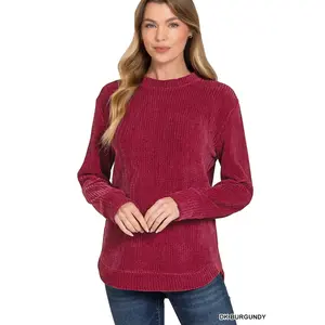 Chenille Waffle Round Neck Sweater