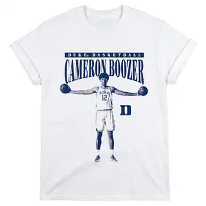 Cameron Boozer Duke Basketball Tee, Premium Cotton Halftone Graphic, Classic Game Day Outfit for Fans