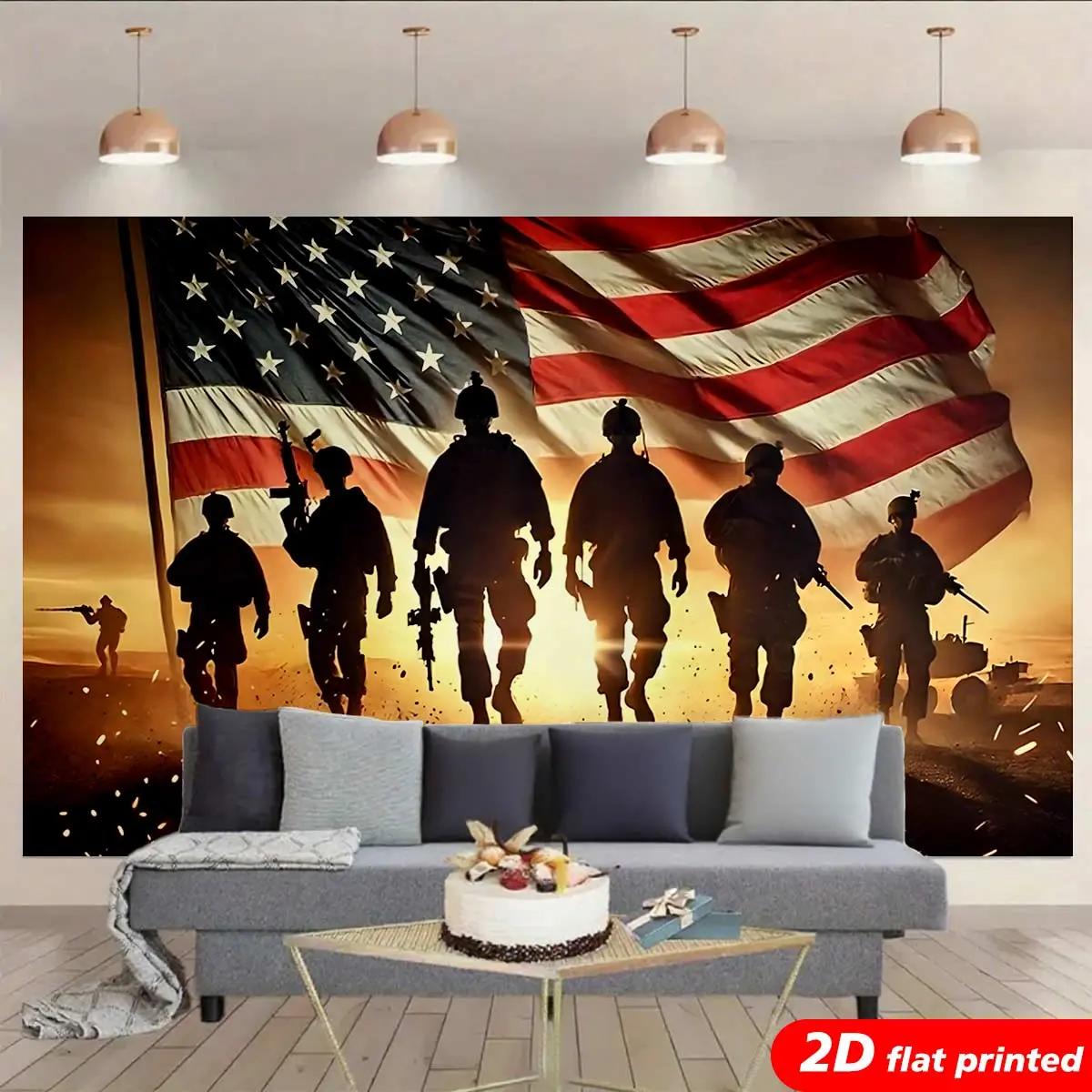 US Military Soldier American Flag Tapestry Wall Hanging - Polyester Wrinkle Resistant Synthetic 2D Flat Printed Sunset Backdrop, Veteran Memorial Gift, 4th of July Memorial Day Room Decor Home Supply, Fourth Of July