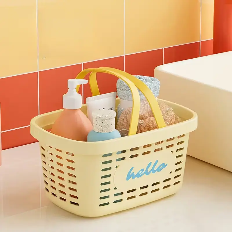 Plastic Handheld Bath Basket, Basket For Bathroom, Bathroom Washroom Storage Basket, Drainage Hollow Out Large Open-Top Organizer, 1pc Shower Caddy