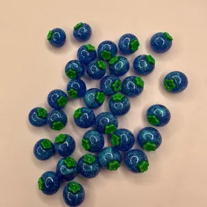 XN-3D Miss Creativity Mini Blueberry Resin Charm 8pc Craft DIY - Blue Berry Shaped Charms with Green Accents for Crafting Projects