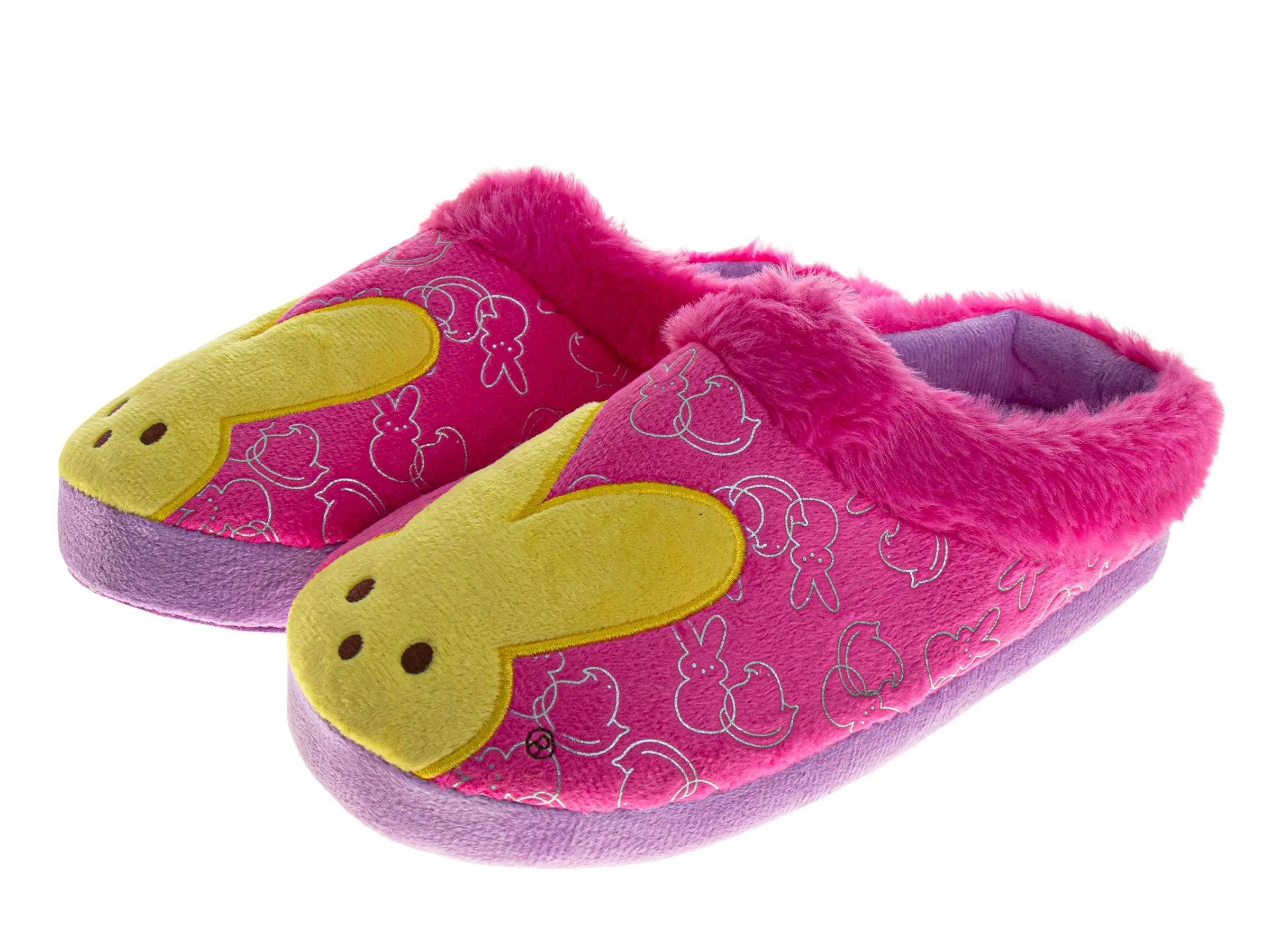 Peeps Women's Cozy Faux Leather Slip-On Slippers, Round Toe Officially Licensed Bunny Design, Cushioned Lightweight Rubber Sole, Anti-Slip Scratch-Resistant Flat Sole, All Seasons Indoor Wear for Fans, Size 0506