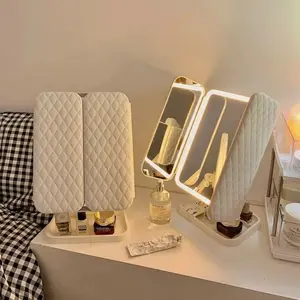 Trifold Makeup Mirror LED Lights Dorm Dressing Mirror Beauty Light up your fill light with Smart Complementary Makeup Mirror Tri Decor Vanity