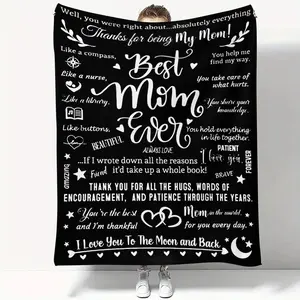 Letter Pattern Soft Blanket, 1 Count Letter for Mom Soft Throw Blanket, Air-conditioned Room Blanket, Warm Nap Blanket for Home & Office