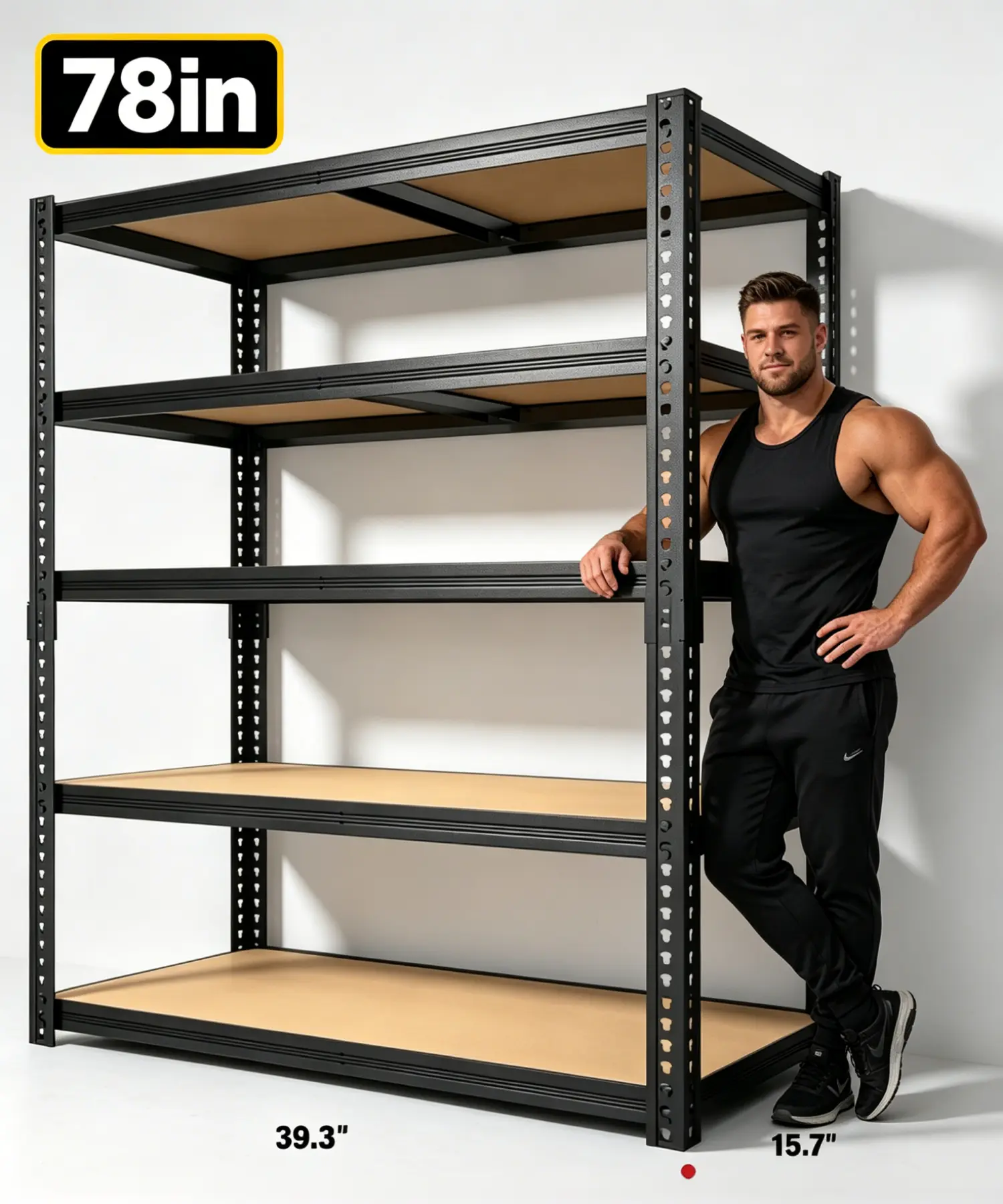 5-Tier Boltless Adjustable Metal Shelving Unit Rack - Single Set Rectangular Heavy-Load Organiser for Warehouses, Garages, Indoor Furniture Room Accessories