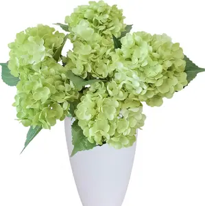 6PCS Premium Green Hydrangea Artificial Flowers Bouquets Silk Hydrangea Flowers Heads with Stems Fake Hydrangeas for Home Wedding Party Table Centerpieces