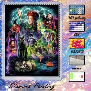 5D-DIY, high-grade velvet canvas, diamond art, diamond painting kit, magical atmosphere, black cat, Halloween elements, AB diamonds, fairy dust diamonds, crystal diamonds, perfect home decor, DIY diamond art painting kit, special craft diamond art kit.