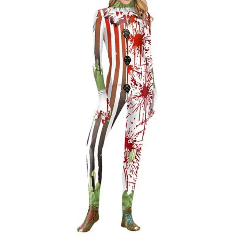 Red striped clown costume with red blood