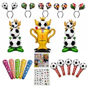 20Pcs Soccer Birthday Party Supplies Set – Foil Balloons, Headband, Red Balloon, Wing Balloon, Face Stickers & Tattoos for Game Day, BBQ, Holiday