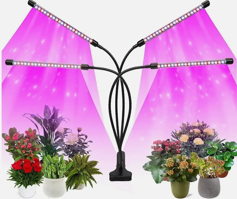 Full-spectrum LED grow light available with 2–4 adjustable lamp heads; specialized indoor plant growth lighting; energy-saving design for everyday household care of green plants, seedling cultivation, and year-round indoor plant growth.
