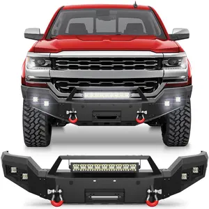 Steel Front Bumper For 2016-2017-2018 Chevy Silverado 1500 Aftermarket Offroad Bumper W/Winch Plate&Lights